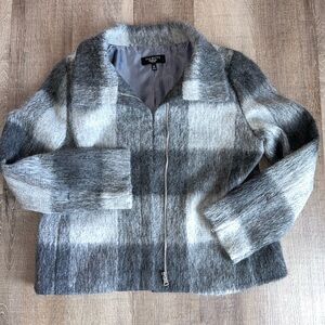 Talbots Petites Women’s 10P Buffalo Plaid Gray Full Zip Blazer Jacket Old Money